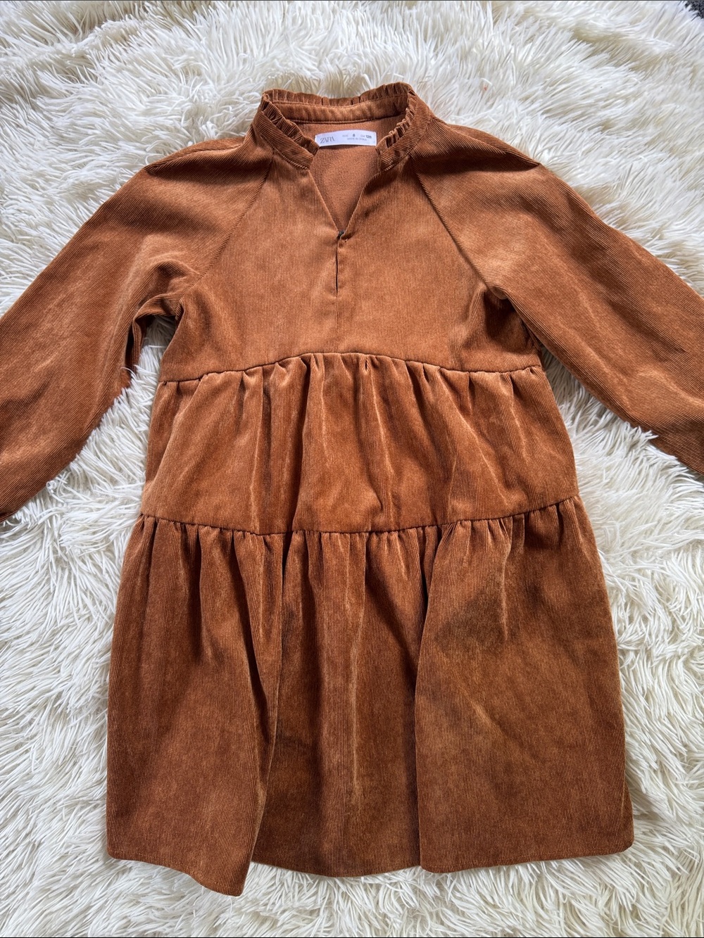 Zara Girls Rust Brown Tiered Dress